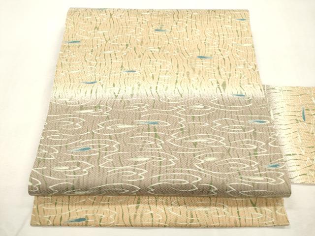 平和屋着物●全通柄九寸名古屋帯　杢目絞り　横段文　正絹　逸品　CABH6713dy