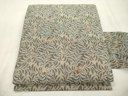 平和屋着物●九寸名古屋帯　菱草花文　正絹　逸品　CABH6715dy