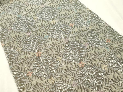 平和屋着物●九寸名古屋帯　菱草花文　正絹　逸品　CABH6715dy