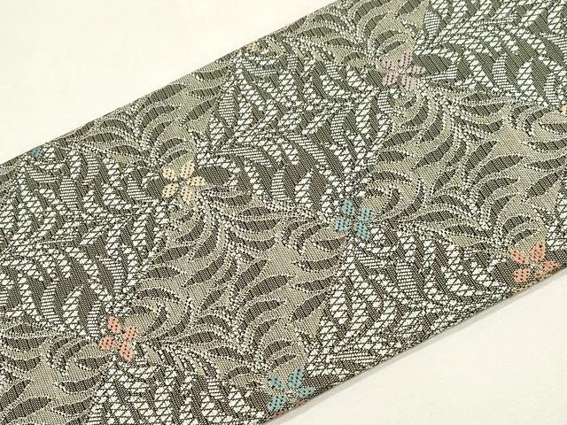 平和屋着物●九寸名古屋帯　菱草花文　正絹　逸品　CABH6715dy