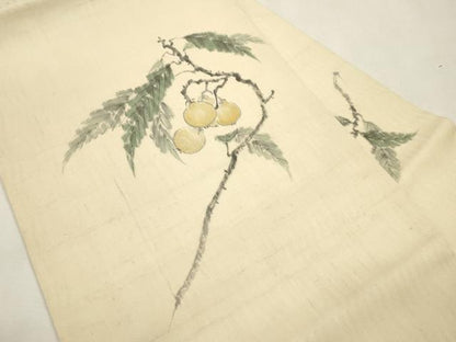 平和屋着物●日本画家　水嶋征夫　九寸名古屋帯　手描き　紬地　成り物　正絹　逸品　CABH6716dy