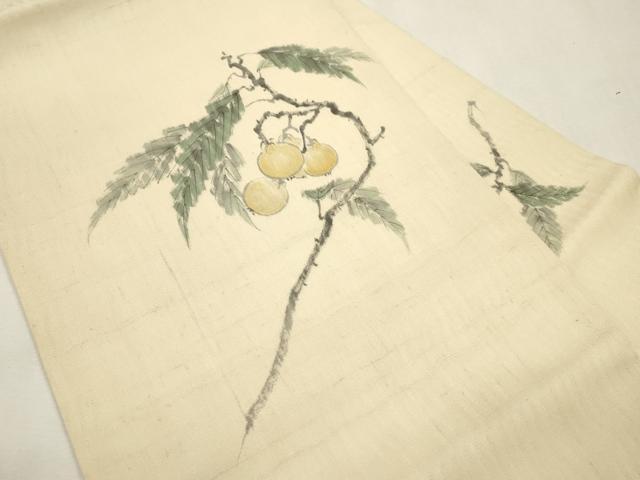 平和屋着物●日本画家　水嶋征夫　九寸名古屋帯　手描き　紬地　成り物　正絹　逸品　CABH6716dy