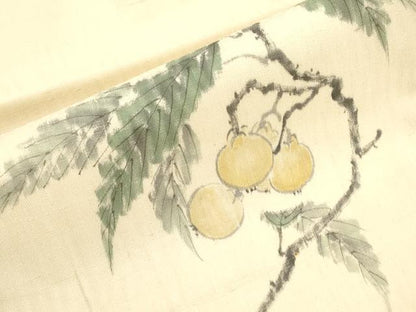平和屋着物●日本画家　水嶋征夫　九寸名古屋帯　手描き　紬地　成り物　正絹　逸品　CABH6716dy