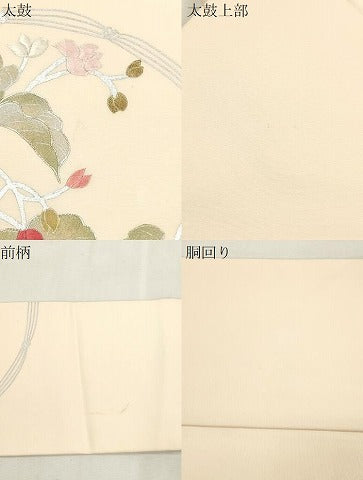 平和屋着物●塩瀬　九寸名古屋帯　駒刺繍　草花文　銀彩　正絹　逸品　CABH6717dy