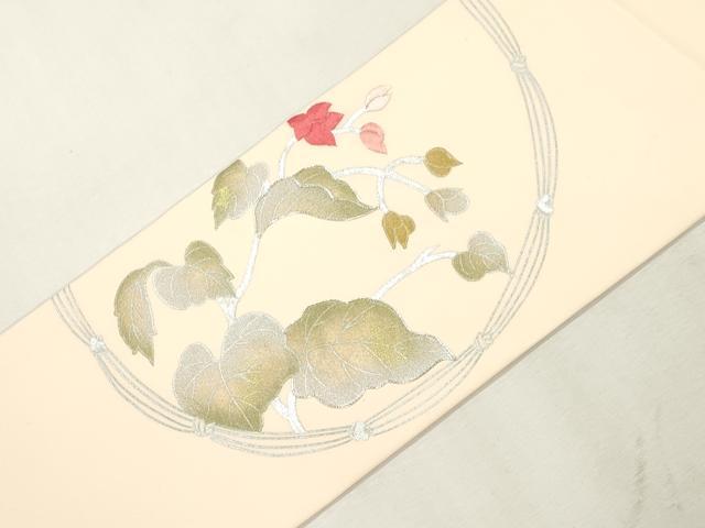 平和屋着物●塩瀬　九寸名古屋帯　駒刺繍　草花文　銀彩　正絹　逸品　CABH6717dy