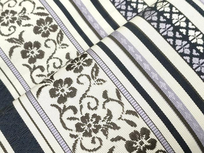 平和屋着物●本場筑前博多織　八寸名古屋帯　草花間道　さが美扱い　正絹　逸品　CABH6718dy