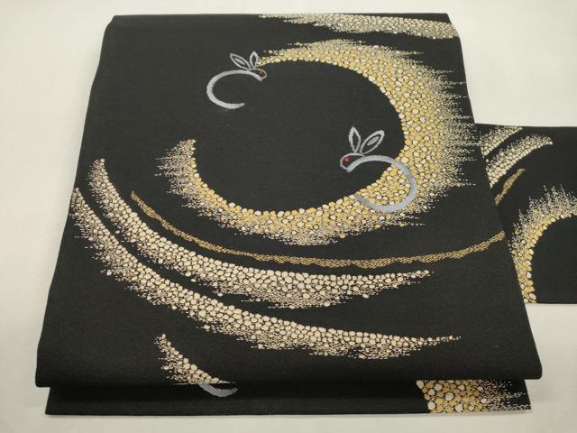 平和屋着物●九寸名古屋帯　兎丸文　黒地　正絹　逸品　CABH6720dy
