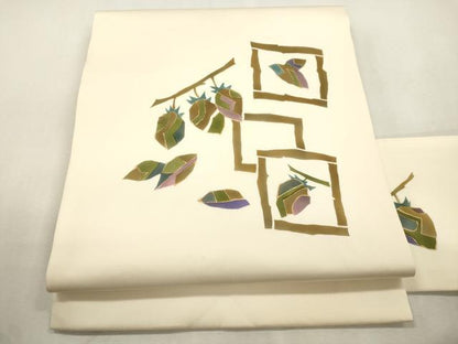 平和屋着物●塩瀬　九寸名古屋帯　作家物　成り物　金彩　正絹　逸品　CABH6723dy