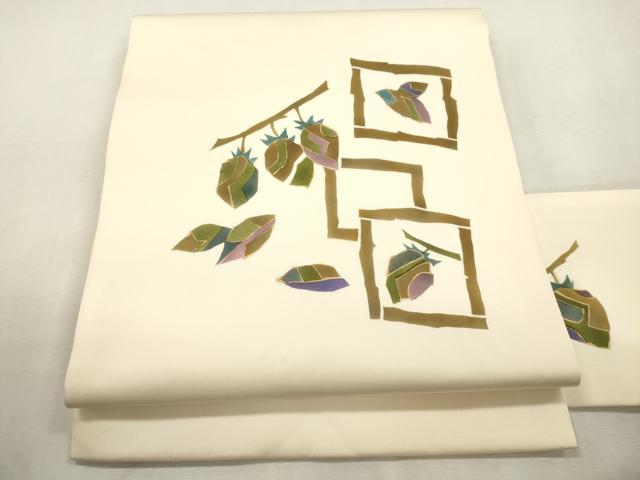 平和屋着物●塩瀬　九寸名古屋帯　作家物　成り物　金彩　正絹　逸品　CABH6723dy