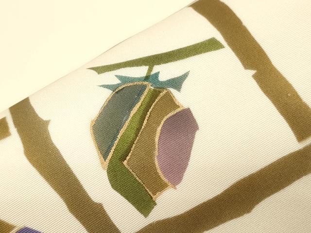 平和屋着物●塩瀬　九寸名古屋帯　作家物　成り物　金彩　正絹　逸品　CABH6723dy