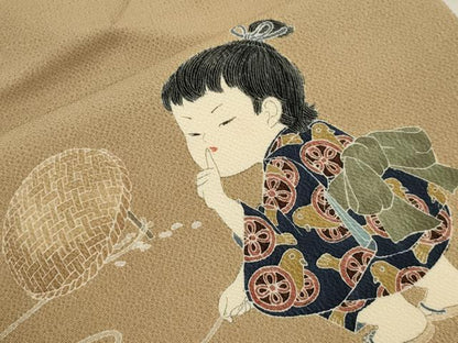 平和屋着物●十日町友禅作家　関口遼一　九寸名古屋帯　童子　鬼しぼ縮緬　正絹　逸品　CABH6724dy