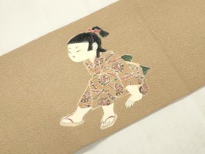 平和屋着物●十日町友禅作家　関口遼一　九寸名古屋帯　童子　鬼しぼ縮緬　正絹　逸品　CABH6724dy