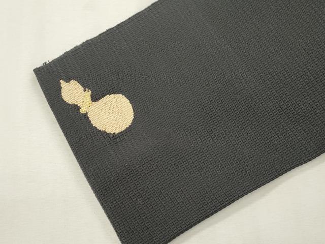 平和屋着物●綴れ　八寸名古屋帯　作家物　丸文　黒地　金糸　正絹　逸品　CABH6726dy