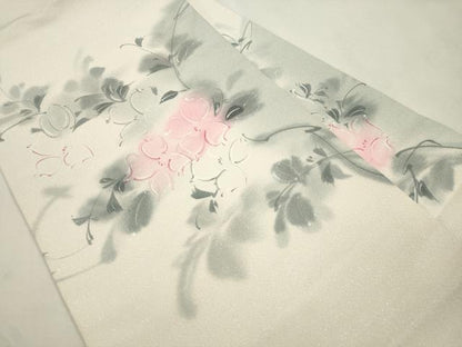 平和屋着物●染色作家　斉藤三才　九寸名古屋帯　草花文　銀糸　正絹　逸品　CABH6728dy