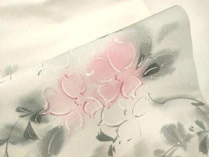 平和屋着物●染色作家　斉藤三才　九寸名古屋帯　草花文　銀糸　正絹　逸品　CABH6728dy