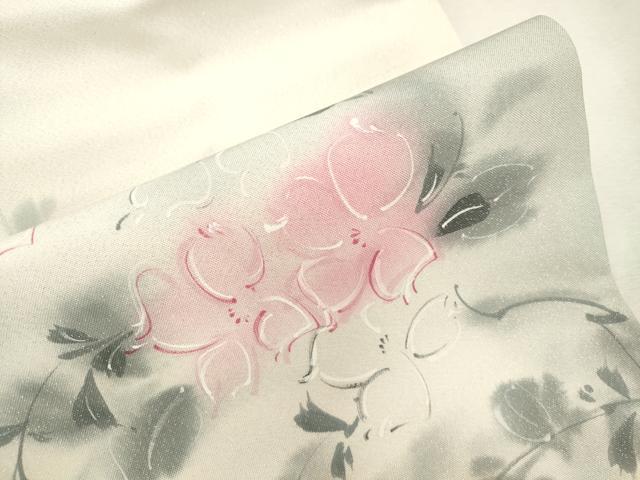 平和屋着物●染色作家　斉藤三才　九寸名古屋帯　草花文　銀糸　正絹　逸品　CABH6728dy