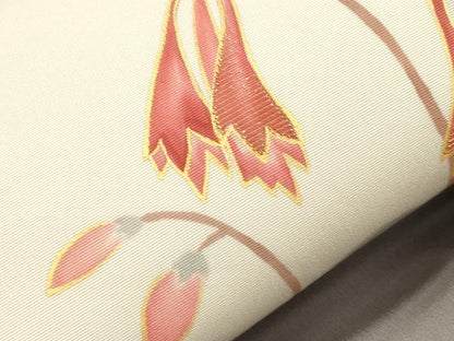 平和屋着物●塩瀬　九寸開き名古屋帯　手描き　刺繍　草花文　金彩　逸品　CABH6731dy