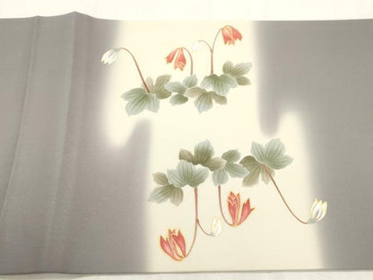 平和屋着物●塩瀬　九寸開き名古屋帯　手描き　刺繍　草花文　金彩　逸品　CABH6731dy