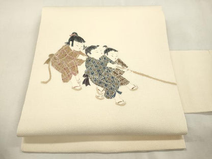 平和屋着物●十日町友禅作家　関口遼一　九寸名古屋帯　童子遊び　鬼しぼ縮緬　逸品　CABH6732dy