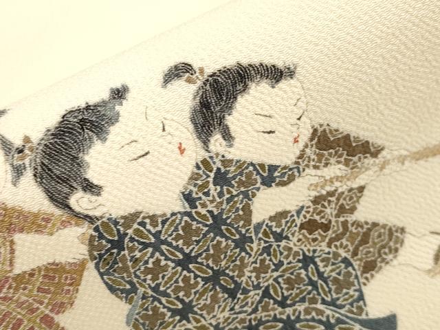 平和屋着物●十日町友禅作家　関口遼一　九寸名古屋帯　童子遊び　鬼しぼ縮緬　逸品　CABH6732dy