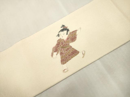 平和屋着物●十日町友禅作家　関口遼一　九寸名古屋帯　童子遊び　鬼しぼ縮緬　逸品　CABH6732dy