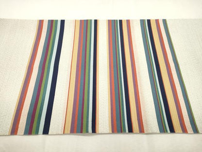 平和屋着物●綴れ　八寸名古屋帯　横段文　銀糸　正絹　逸品　CABH6735dy