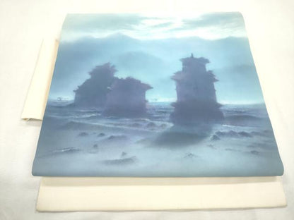 平和屋着物●塩瀬　つけ帯　作家物　風景文　正絹　逸品　CABH6747dy