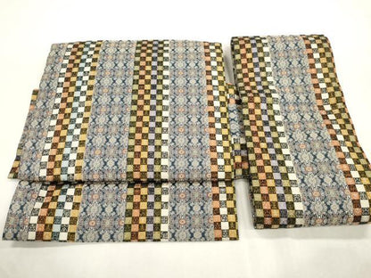 平和屋着物●つけ帯　幾何学間道　金糸　正絹　逸品　CABH6750dy
