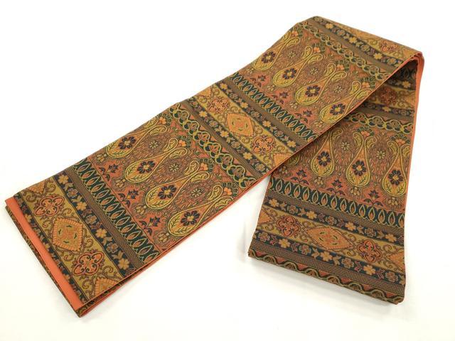 平和屋着物●本場筑前博多織　半幅帯　幾何学花文　正絹　逸品　CABH6755dy