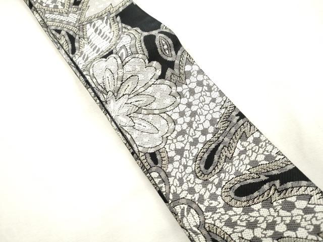 平和屋着物●男性　両面　角帯　草花文　正絹　逸品　CABH6759dy