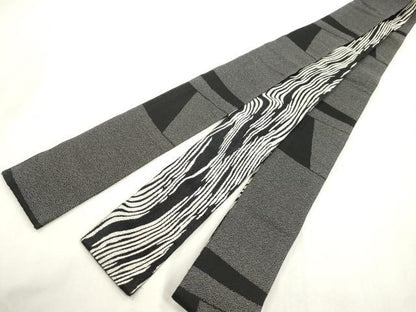 平和屋着物●男性　両面　角帯　縞　黒地　正絹　逸品　CABH6762dy