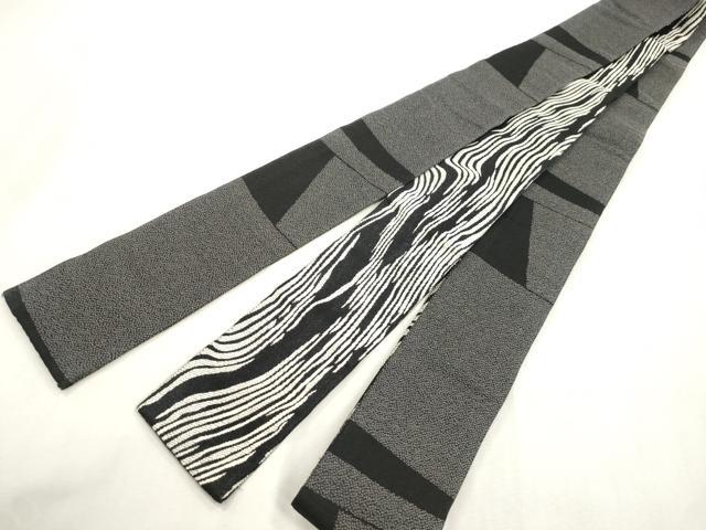 平和屋着物●男性　両面　角帯　縞　黒地　正絹　逸品　CABH6762dy
