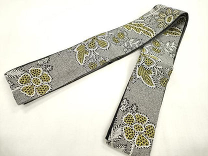 平和屋着物●男性　両面　角帯　草花文　正絹　逸品　CABH6764dy