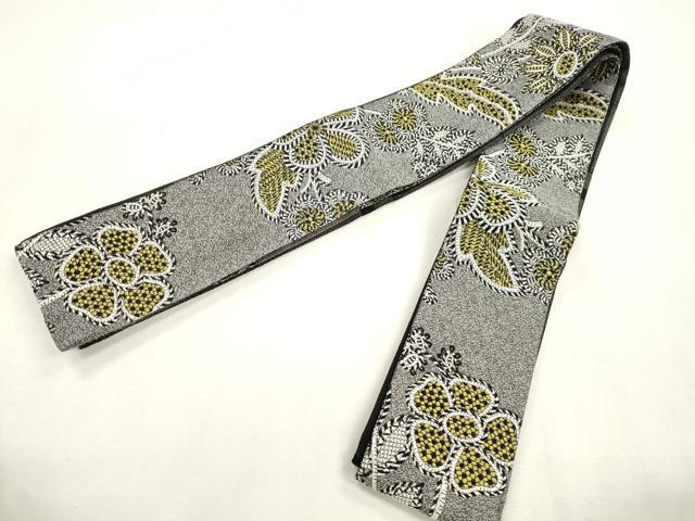 平和屋着物●男性　両面　角帯　草花文　正絹　逸品　CABH6764dy