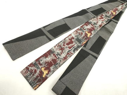 平和屋着物●男性　両面　角帯　幾何学文　正絹　逸品　CABH6765dy