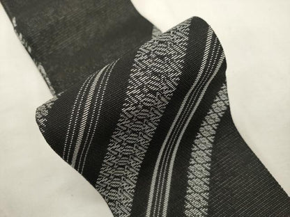 平和屋着物●男性　本場筑前博多織　角帯　斜線文　黒地　はかた匠工芸　証紙付き　正絹　逸品　CABH6768dy