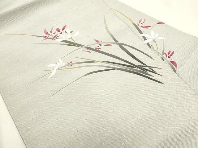 平和屋着物●八寸名古屋帯　紬地　草花文　名古屋仕立て　正絹　逸品　CABH6772dy