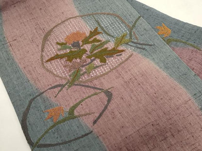 平和屋着物●中国三大刺繍　スワトウ刺繍　相良刺繍　総刺繍　八寸名古屋帯　紬地　草花丸文　正絹　逸品　CABH6774dy