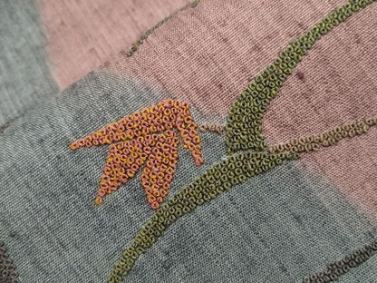 平和屋着物●中国三大刺繍　スワトウ刺繍　相良刺繍　総刺繍　八寸名古屋帯　紬地　草花丸文　正絹　逸品　CABH6774dy