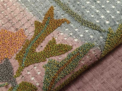 平和屋着物●中国三大刺繍　スワトウ刺繍　相良刺繍　総刺繍　八寸名古屋帯　紬地　草花丸文　正絹　逸品　CABH6774dy