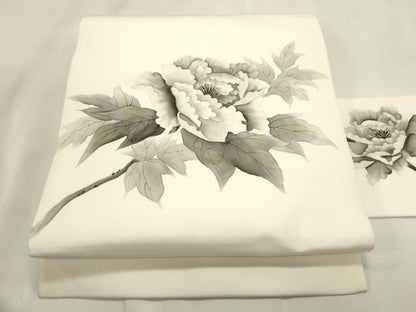 平和屋着物●塩瀬　九寸名古屋帯　作家物　手描き　草花文　正絹　逸品　CABH6775dy