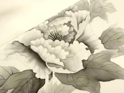 平和屋着物●塩瀬　九寸名古屋帯　作家物　手描き　草花文　正絹　逸品　CABH6775dy