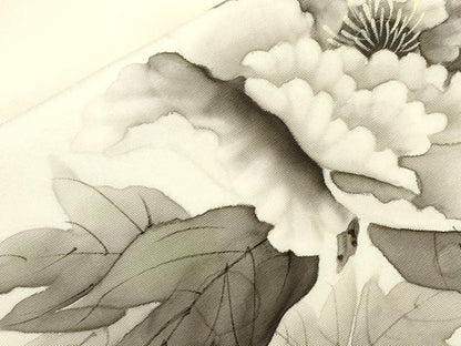 平和屋着物●塩瀬　九寸名古屋帯　作家物　手描き　草花文　正絹　逸品　CABH6775dy