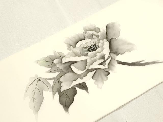 平和屋着物●塩瀬　九寸名古屋帯　作家物　手描き　草花文　正絹　逸品　CABH6775dy