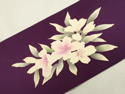 平和屋着物●塩瀬　九寸名古屋帯　草花文　正絹　逸品　CABH6778dy