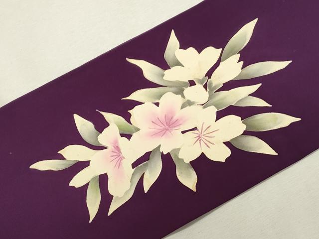 平和屋着物●塩瀬　九寸名古屋帯　草花文　正絹　逸品　CABH6778dy