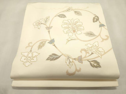 平和屋着物●塩瀬　九寸開き名古屋帯　花唐草文　正絹　逸品　CABH6780dy