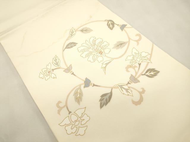 平和屋着物●塩瀬　九寸開き名古屋帯　花唐草文　正絹　逸品　CABH6780dy