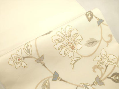 平和屋着物●塩瀬　九寸開き名古屋帯　花唐草文　正絹　逸品　CABH6780dy