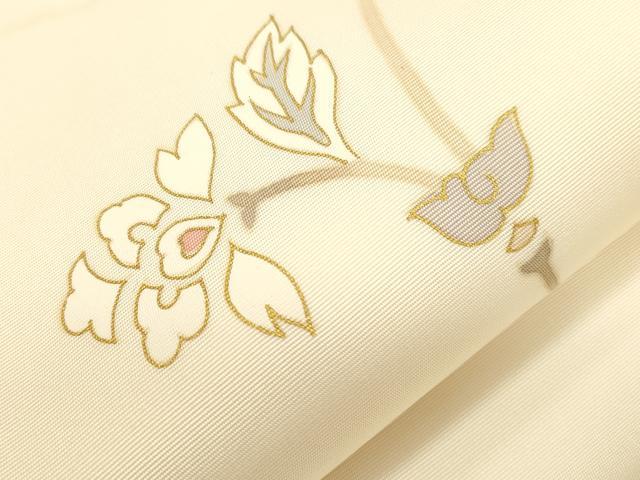 平和屋着物●塩瀬　九寸開き名古屋帯　花唐草文　正絹　逸品　CABH6780dy